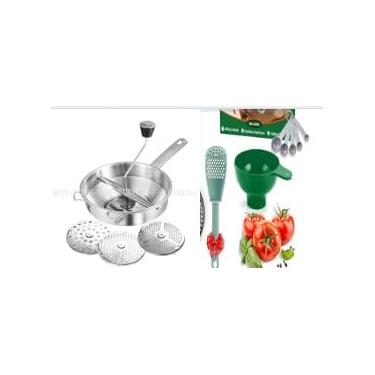 Imagem de Moedor ergonômico de aço inoxidável com 3 discos de moagem, moedor rotativo de alimentos para molho de tomate, purê de maçã, purê de batatas, geleias