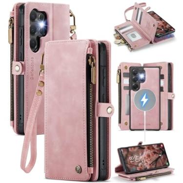 Imagem de Defencase Capa carteira ultra magnética para Samsung Galaxy S24 compatível com Magsafe com zíper e suporte de cartão com bloqueio de RFID, feminina, capa de telefone removível de couro PU para Galaxy