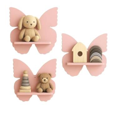 Imagem de Trio de Prateleira MDF Borboletinha Nichos Quarto de Bebê Decoração Infantil Modelo Borboleta (Rosa)