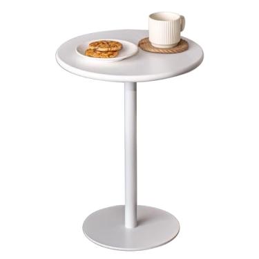 Imagem de Mesa para café da manhã, mesa, café, final ou jantar - bar de coquetel, mesa lateral pequena com base de metal, redonda e alta para pub, branca (uma cor 60 x 60 x 72 cm)