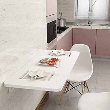 Imagem de Mesa dobrável de parede, mesa de jantar de madeira branca flutuante, para espaço pequeno ou decoração de quarto, 120 x 30 cm