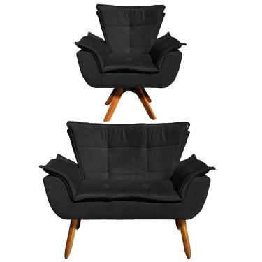 Imagem de Kit 1 Namoradeira e 1 Poltrona Giratória Opala Suede Preto