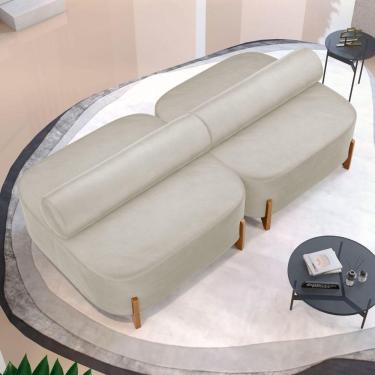 Imagem de Kit 02 Sofás Ilha Orgânico Living Closet Evo 125cm 02 Lugares Veludo Bege Claro - Desk Design Bege Claro