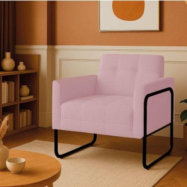 Imagem de Poltrona Sala Industrial Alta Tubo Preto Elisa Bouclê D03 - D`rossi Cor Rose