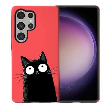 Imagem de WANKBLC Capa ultra brilhante compatível com Samsung Galaxy S25 para meninas e meninos, design de corpo inteiro, silicone macio, proteção contra arranhões, padrão maluco, gato preto bonito olhando para