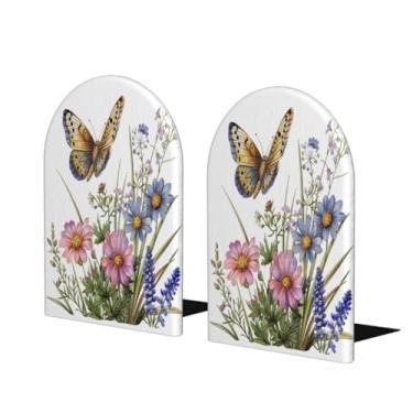 Imagem de Borboleta arte flor grande suporte de livros de madeira decorativo antiderrapante resistente terminais de livros para escritório mesa de escritório casa biblioteca escola estudo decoração divisórias