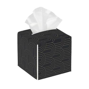 Imagem de Suporte quadrado de couro para caixa de lenços de papel à prova d'água, design preto, organizador de papel facial com cinto inferior, estojo de lenços para mesa, banheiro, escritório, mesa, carro