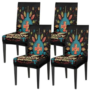 Imagem de hongjinglin Conjunto de 4 capas elásticas para cadeira de sala de jantar, design de autismo, removível, lavável, para cozinha, casa, hotel, banquete, festa de casamento, cerimônia
