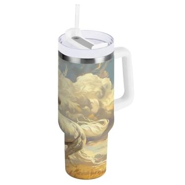 Imagem de xigua Copo Majestic Horse de 850 g com tampa e canudo, aço inoxidável de vácuo duplo isolado garrafa de água esportiva suporte de copo de café de viagem à prova de vazamento para bebida gelada