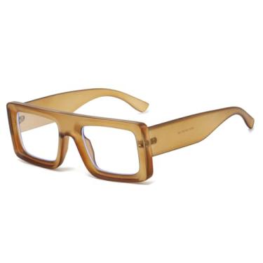 Imagem de HCHES Óculos de sol grandes com armação plana e bloqueio de luz azul (marrom)