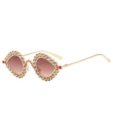 Imagem de JRLLFD Óculos de sol femininos com armação de metal retrô, masculinos, luxuosos, para áreas externas, festa, UV400 (dourado, gradiente, chá)