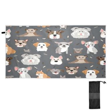 Imagem de ATTX Toalha de praia de cachorro de desenho animado 76 x 152 cm - Cobertor de microfibra leve de secagem rápida e resistente à areia para piscina, ioga, academia e viagens | Esportes de banho de