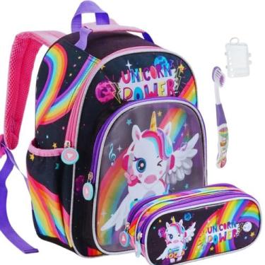 Imagem de Mochila Infantil Escolar Unicórnio Pop Star Com Estojo Fofo - Denlex