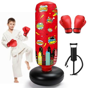 Imagem de Jenaai Saco de pancadas inflável para crianças, teia de aranha 101 cm, kit de boxe com luvas e bomba de ar para exercícios diários, tempo para a família, karatê, prática, Taekwondo