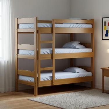 Imagem de Treliche Com 3 Colchões Solteiro Em Madeira Maciça Reforçada