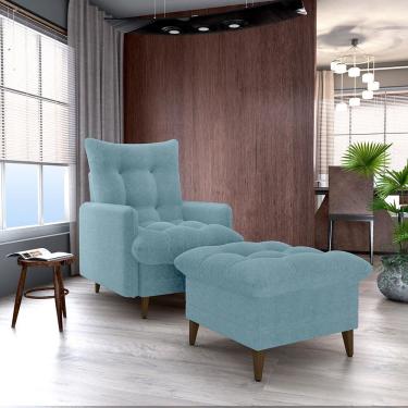 Imagem de Conjunto P/ Sala Montreal 1 Poltrona Decorativas E 1 Puff Bouclê Azul - Matrix