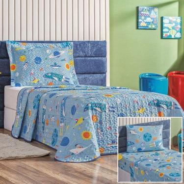 Imagem de Kit Colcha + Jogo De Cama Bouti Kids Solteiro Infantil 5 Peças 100% Poliéster - Astronauta