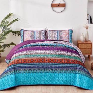 Imagem de Conjunto de Edredón WONGS BEDDING Rayas Bohemias Moradas Microfibra
