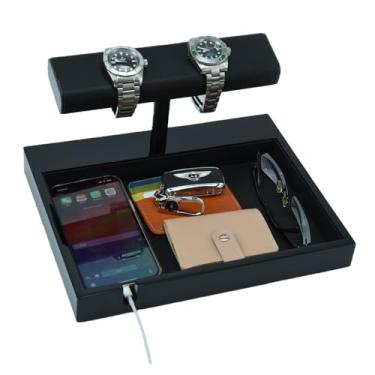 Imagem de Hit design Suporte de relógio para estação de carregamento de telefone para homens - organizador de mesa ou mesa de cabeceira - presentes de aniversário para marido, pai - ideia de aniversário da