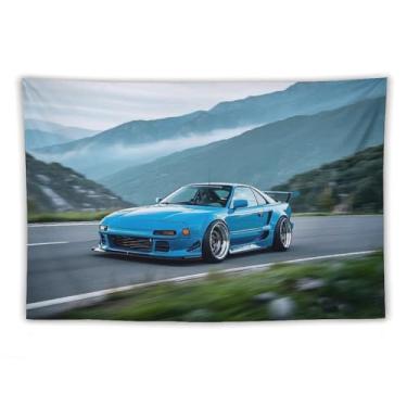 Imagem de HouLaiZhe JDM Tapeçaria de carro azul Jdm carro Mr2 modificado esportes pendurar na parede quarto decoração de casa tapeçarias estética piquenique decoração de parede arte de parede para dormitório