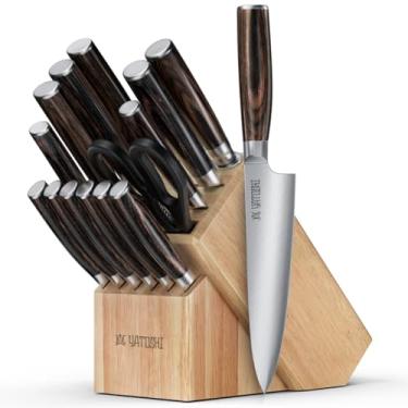 Imagem de Conjunto de facas Yatoshi de 15 peças – Conjunto de facas profissionais de aço inoxidável de alto carbono ultra afiado com cabo ergonômico