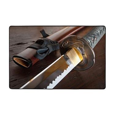 Imagem de Zeraoke Tapetes de área de espada samurai japonesa para sala de estar de 1,2 x 1,8 m, tapete macio e moderno, tapetes felpudos antiderrapantes para decoração de casa, tapete lavável para quarto,