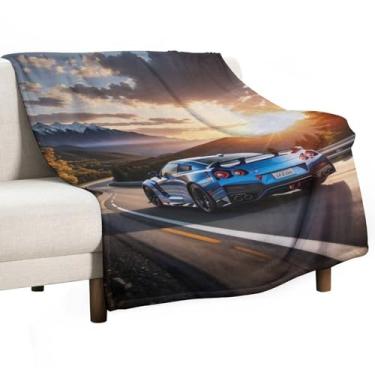 Imagem de HouLaiZhe Cobertor super macio de flanela R35 JDM carro esporte nascer do sol fresco leve cobertor refrescante para sofá-cama cadeira sofá carro viagem ao ar livre leve quente 127 cm x 178 cm
