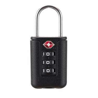 Imagem de Trava de combinação de 3 dígitos aprovada pela TSA, cadeado de segurança preto com cabo de aço para bagagem, armário de academia, caixa de ferramentas, portão, design sem chave reinicializável