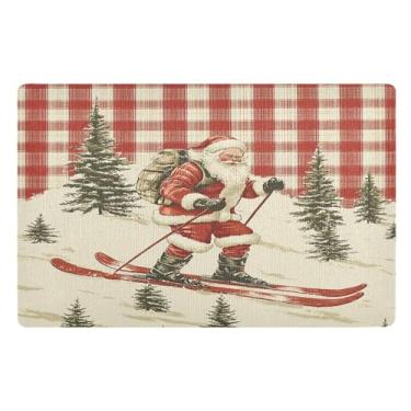 Imagem de STAYTOP Tapete de porta feliz Papai Noel, entrada externa, 81 x 50 cm, tapete de boas-vindas ao ar livre/interno, tapetes de banho fofos, capacho frontal antiderrapante para entrada, pátio, áreas de