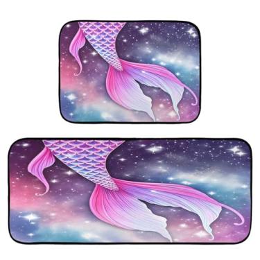 Imagem de STAYTOP Conjunto de 2 tapetes de cozinha, lindos tapetes de cozinha de cauda de sereia e tapetes de porta, tapete de baixo perfil para festas de fim de ano para cozinha doméstica