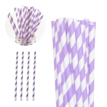 Imagem de 100 Canudos Listrado Drinks Refri Topo de Bolo Colorido(Lilás c/Branco)