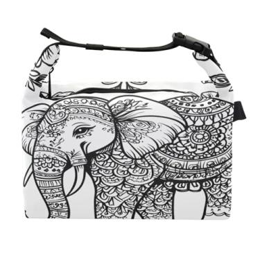 Imagem de STAYTOP Lancheira de elefante preto e branco estilo retrô com fivela de alça, lancheira isolada para meninos e meninas, lancheira térmica para trabalho escolar