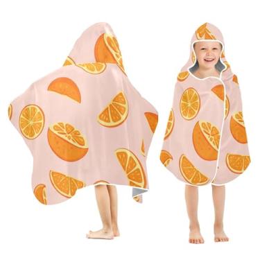 Imagem de Burbuja Toalha de banho com capuz laranja suculenta para crianças, toalha de praia de pelúcia macia absorvente para meninas e meninos 3-10 anos, 61 x 127 cm
