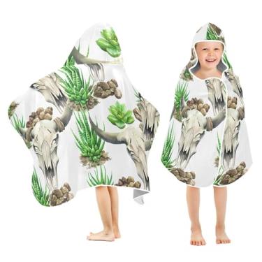 Imagem de Burbuja Toalha de banho com capuz de caveira de vaca para crianças, toalha de praia de pelúcia macia absorvente para meninas e meninos 3-10 anos, 61 x 127 cm