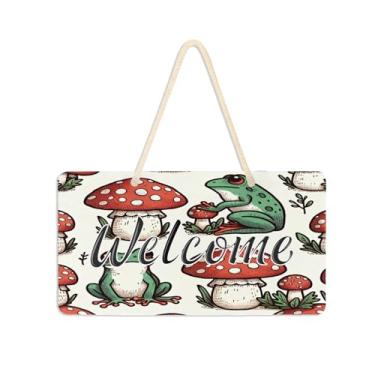 Imagem de Burbuja Placa de boas-vindas sapo cogumelo para porta da frente, placa de boas-vindas de PVC para pendurar na parede varanda casa de fazenda, decoração de feriados, 15 x 28 cm