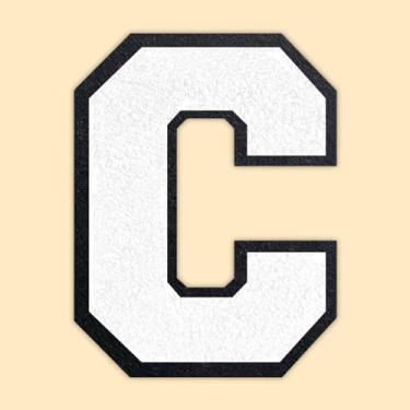 Imagem de QianSiLi Remendos de letras universitárias de chenille branco de 11 cm, letras grandes para jaquetas Letterman, moletons com capuz, mochilas, coletes, roupas, adesivos individuais da letra C