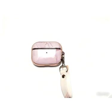 Imagem de Imikoko Capa para AirPods 1/2 – Capa protetora à prova de choque com estampa de mármore com chaveiro, capa de fone de ouvido de TPU macio de duas cores rosa e branco compatível com AirPods 1ª/2ª