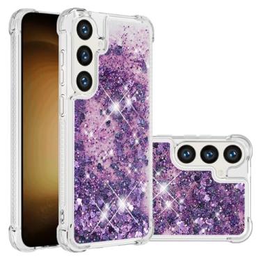 Imagem de MRRSIWEI Capa com glitter brilhante para Samsung Galaxy S25 FE (não S25), TPU macio, brilhante, líquido, flutuante, transparente, capa para mulheres e meninas, capa para Samsung Galaxy S25 FE. Roxo