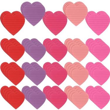 Imagem de Glenmal 100 peças, 5.000 folhas, blocos de notas adesivas em forma de coração para Dia dos Namorados, 7,6 x 7,6 cm, lindos blocos de notas forrados, coloridos e divertidos, para escola, escritório,