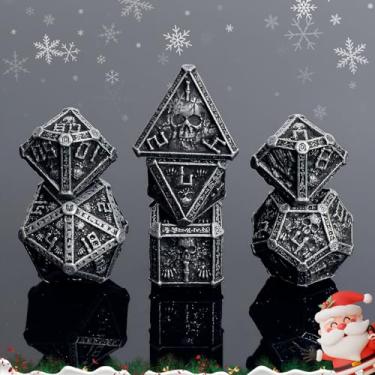 Imagem de Rolledomain Black Metal Gothic Skull DND Dice Set (Rogue) with A Gift Box, Designed for DM and D&D Player, Heavy Balanced Weight Zinc Alloy, Perfect for Dungeons and Dragons Campaigns