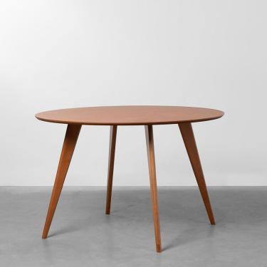 Imagem de Conjunto Mesa de Jantar Square Laminada Redonda Natural - 1,18cm + 4 Cadeiras Dalí Encosto Palha Larga - Cognac