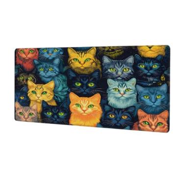 Imagem de Tapete de rato de desenho animado de gato grande colorido à prova d'água para computador tapete protetor de mesa tapete de borracha antiderrapante para escritório, computador, teclado, laptop e mesa