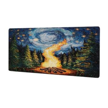 Imagem de Tapete de mouse grande floresta galáxia fogueira impermeável computador estendido tapete protetor de mesa tapete antiderrapante base de borracha para escritório, computador, teclado, laptop e mesa de