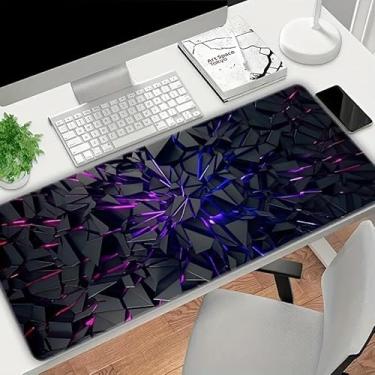 Imagem de Tapete de rato preto futurista extra grande com linhas neon vibrantes, base de borracha e costura de precisão para jogos e escritório - Presente ideal - Tamanho grande vermelho e roxo