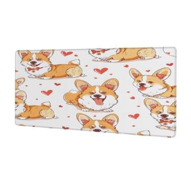 Imagem de Tapete de rato grande Corgi Heart Cute Mouse Pad Impermeável Computador Estendido Tapete Protetor de Mesa Tapete Antiderrapante Base de Borracha para Escritório, Computador, Teclado, Laptop e Mesa de