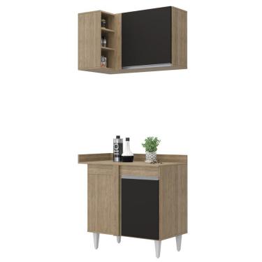 Imagem de Balcão 1 Porta Denver E Armário Aéreo Austin De Canto Castanho-preto - Lumil