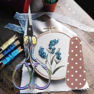 Imagem de Tesoura pequena de tecido de 11 cm com bainha protetora de couro PU, essencial para costura de fios, crochê e artesanato faça você mesmo, mini ferramenta para uso no escritório e em casa