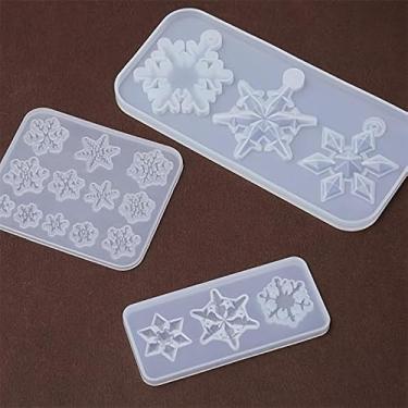Imagem de 3 peças molde de silicone de floco de neve flexível DIY pingente moldes de fundição de resina para enfeites de férias, pingentes de joias, detalhes de artesanato, três peças, conjunto de peças