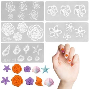 Imagem de 5 moldes de silicone para unhas, moldes de flores 3D para design de unhas, escultura de arte em resina, reutilizável, acessório de decoração de manicure para bricolage, plumeria, rosa, petúnia e mais
