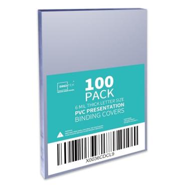 Imagem de Binditek Pacote com 100 capas de apresentação de encadernação de PVC transparente, capa de relatório de 6 mil para documentos comerciais, projetos escolares 20,3 x 28,3 cm, tamanho carta
